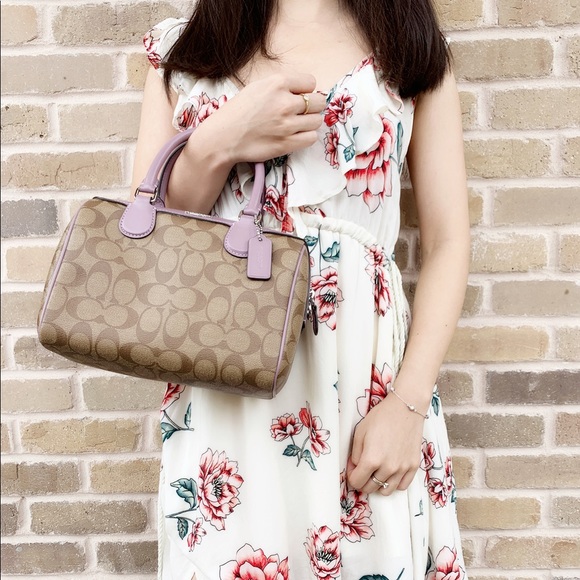 Coach khaki signature lilac satchel crossbody bag - Picture 4 of 5